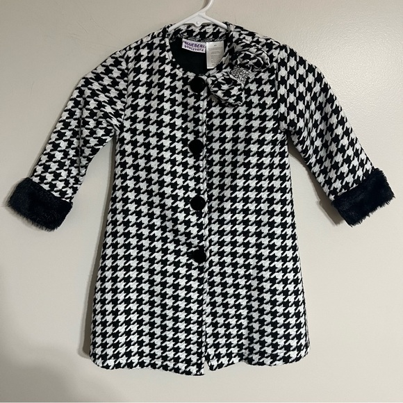 Girls Blueberi Boulevard Houndstooth Print Long Dress Coat Jacket Size 4/5 - Picture 1 of 10